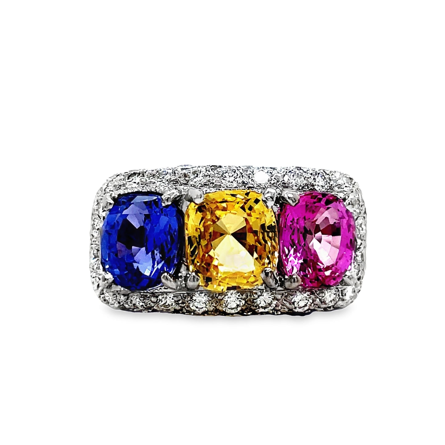 Tricolor Sapphire Diamond Cocktail Ring Front view