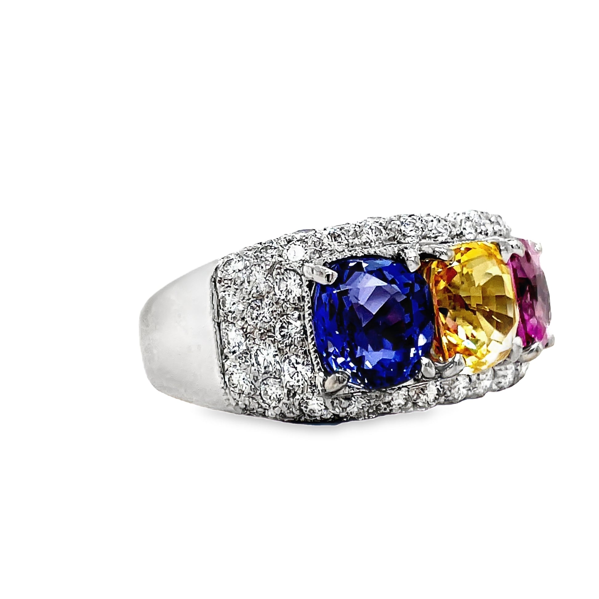Tricolor Sapphire Diamond Cocktail Ring Side view
