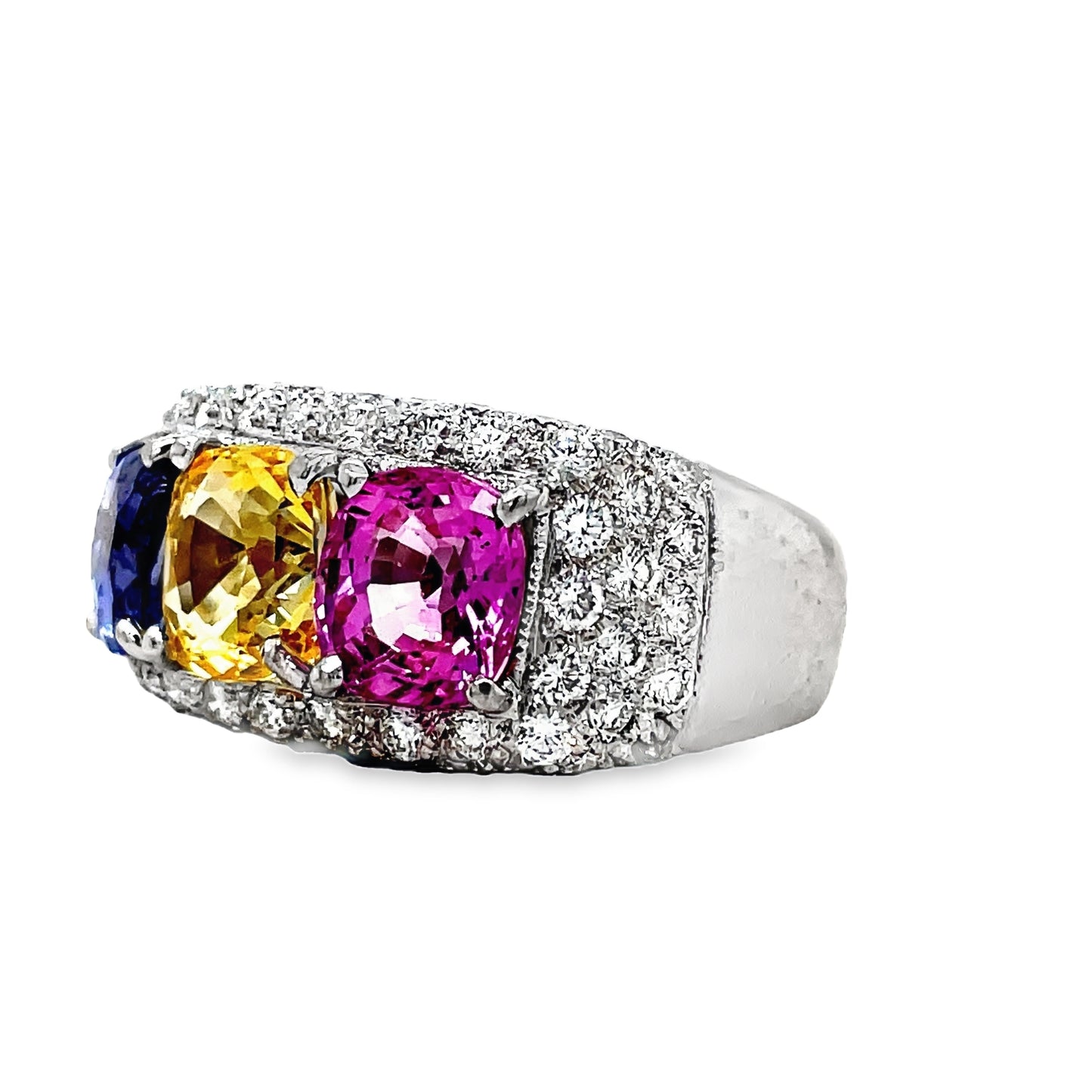 Tricolor Sapphire Diamond Cocktail Ring Side view 