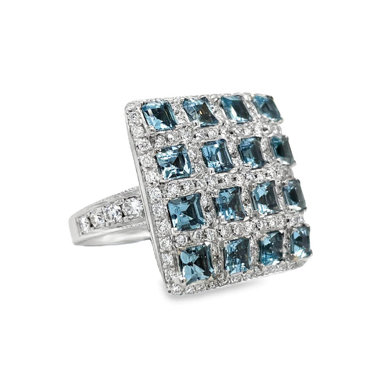 Italian Made Aquamarine and Diamond Fashion Ring Side view