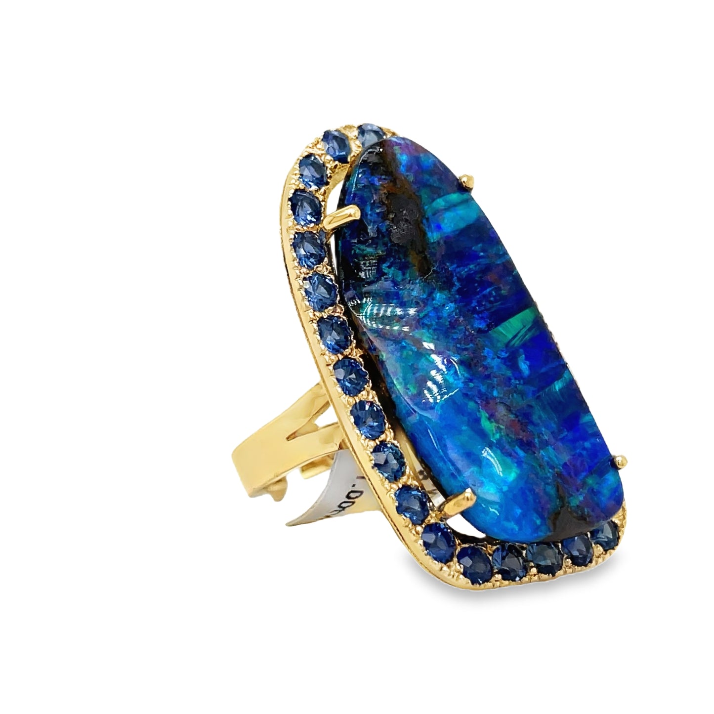Hand Made Large Australian Black Opal and Sapphire Ring Side view 