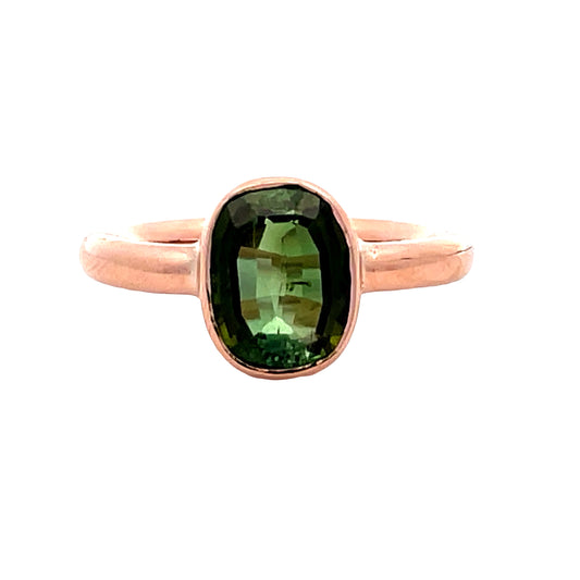 Front view of Green Tourmaline Chunky 14k Rose Gold Ring 