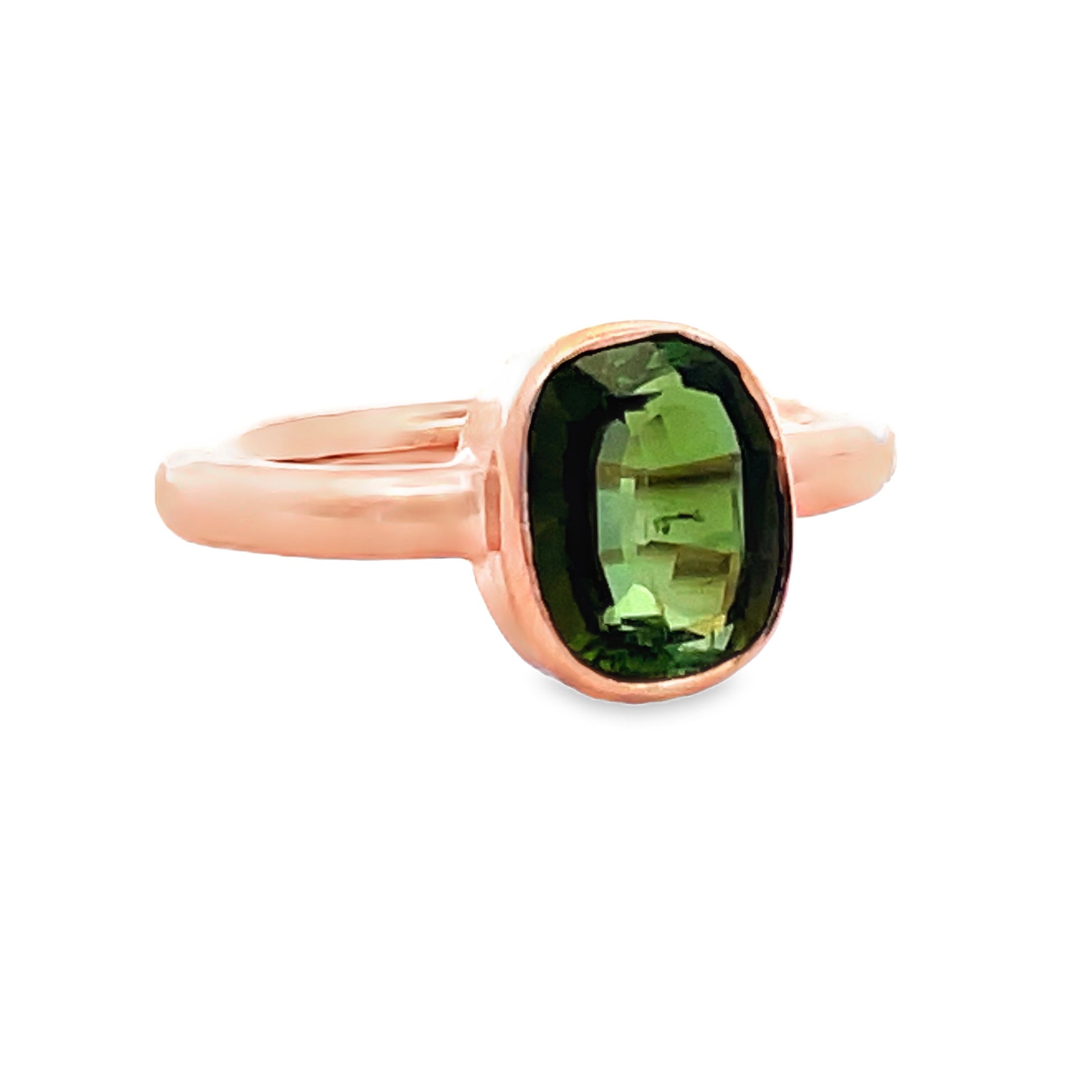 Side view of Green Tourmaline Chunky 14k Rose Gold Ring 