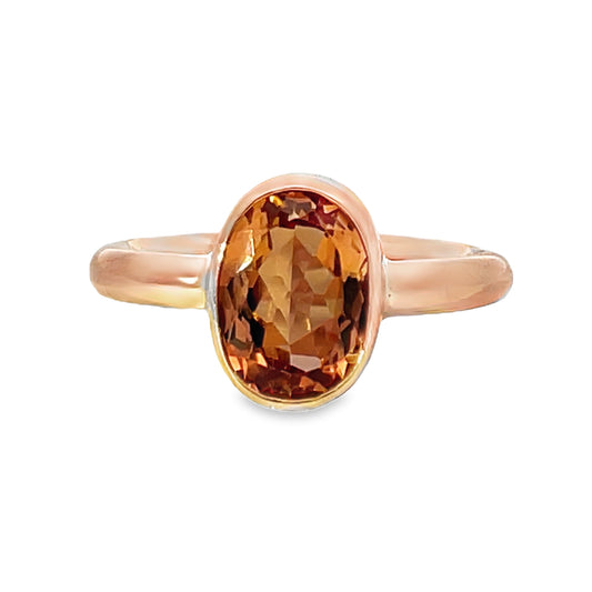 Front view of Peach Tourmaline Chunky 14k Rose Gold Ring 