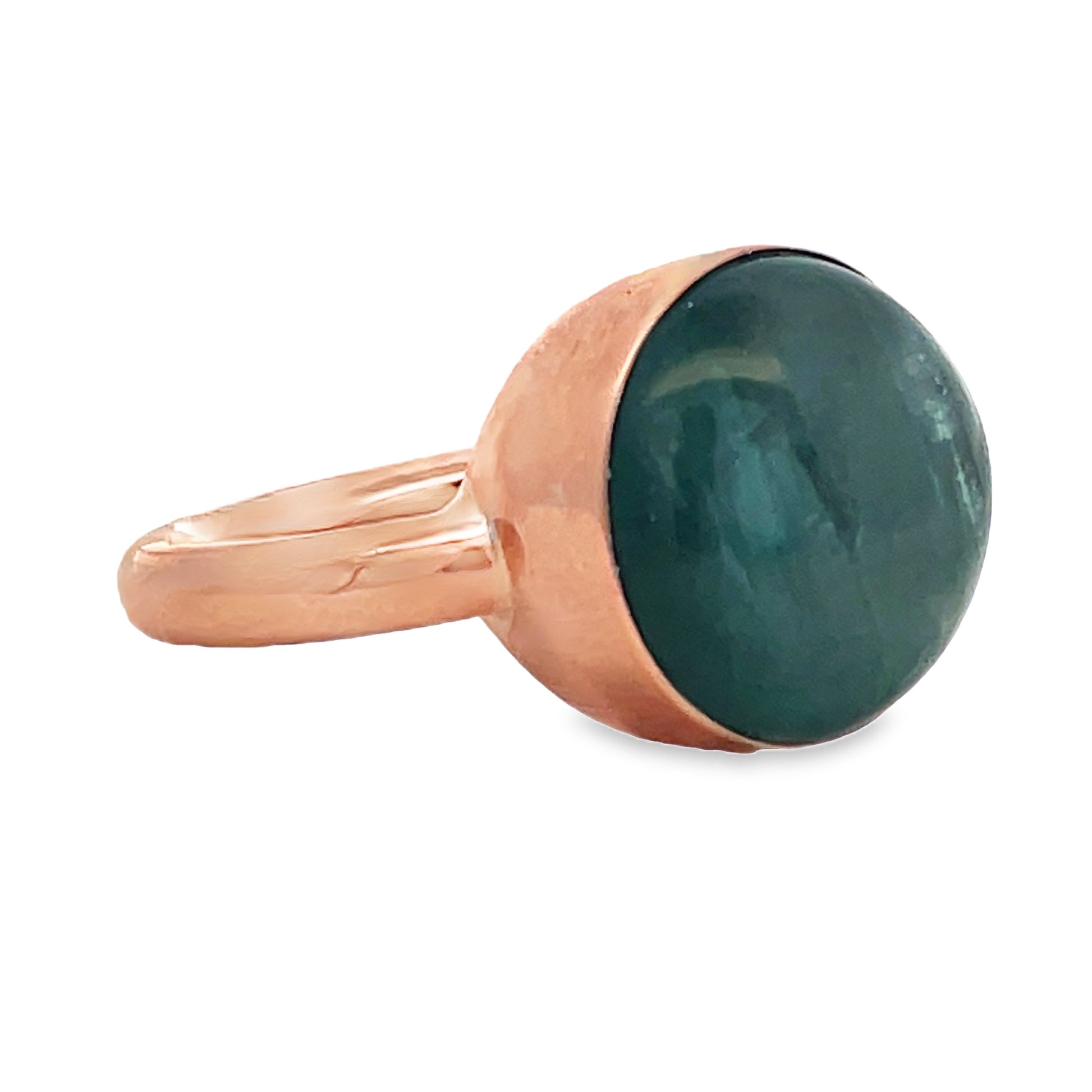 Side view of Large Cabochon Chalcedony Chunky 14k Rose Gold Ring 