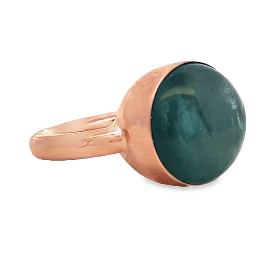 Side view of Large Cabochon Chalcedony Chunky 14k Rose Gold Ring 