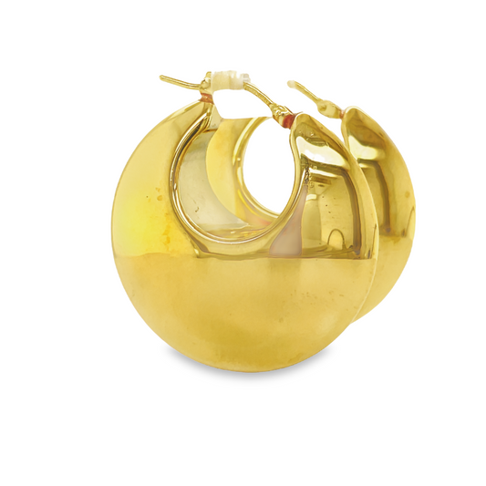 14k Italian Yellow Gold Puff Disk Hoop Earrings Profile View