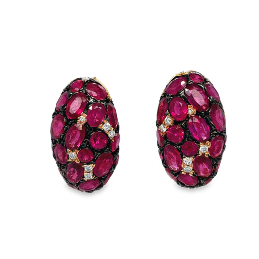 Ruby & Diamond Large Snake Like Head Earrings Front view 