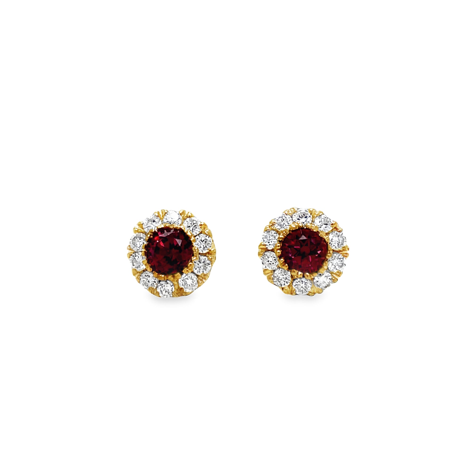 Small Tourmaline & Diamond Stud Earrings Front view