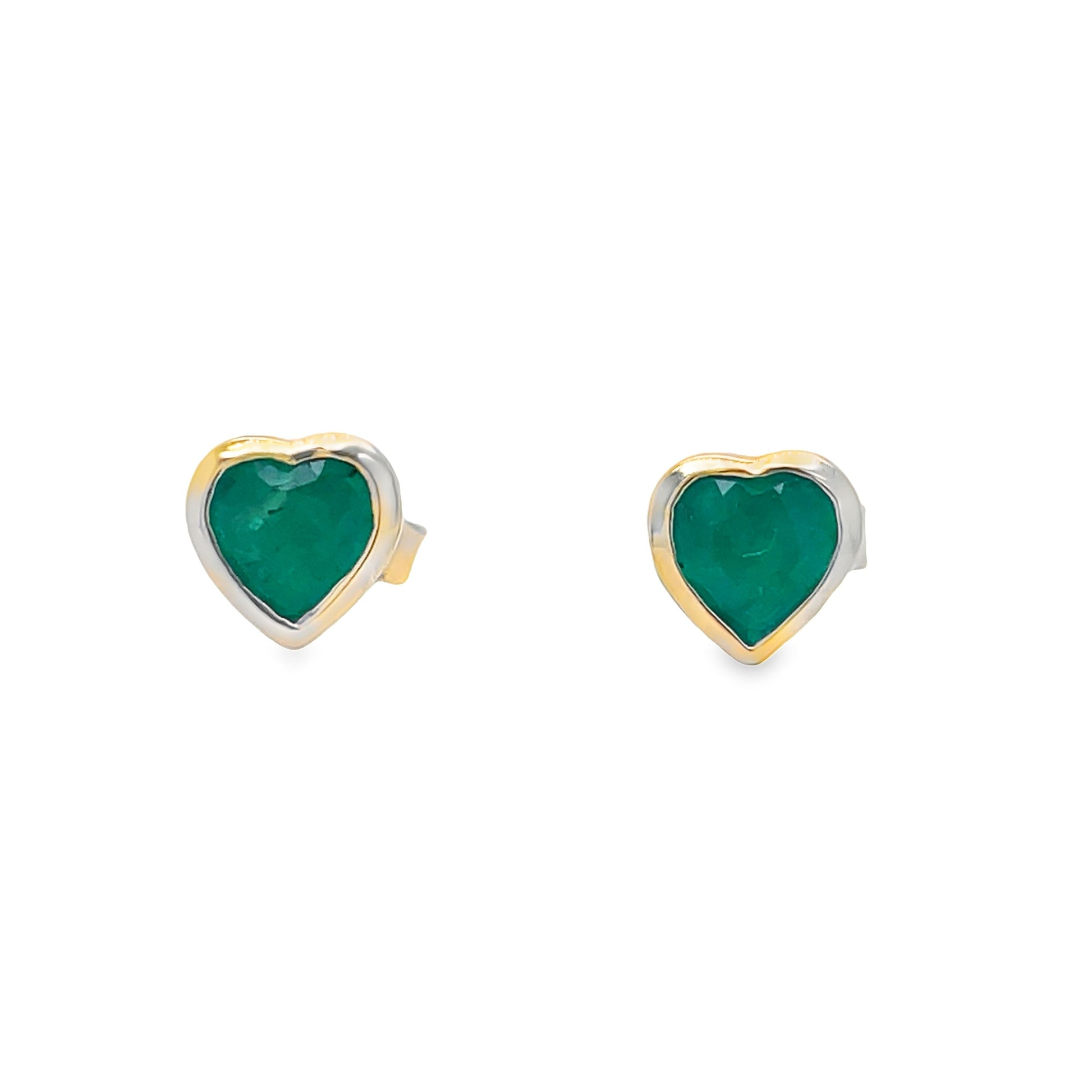 Dainty Emerald Heart Stud Earrings Front view 