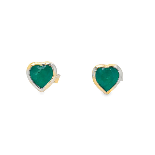 Dainty Emerald Heart Stud Earrings Front view 
