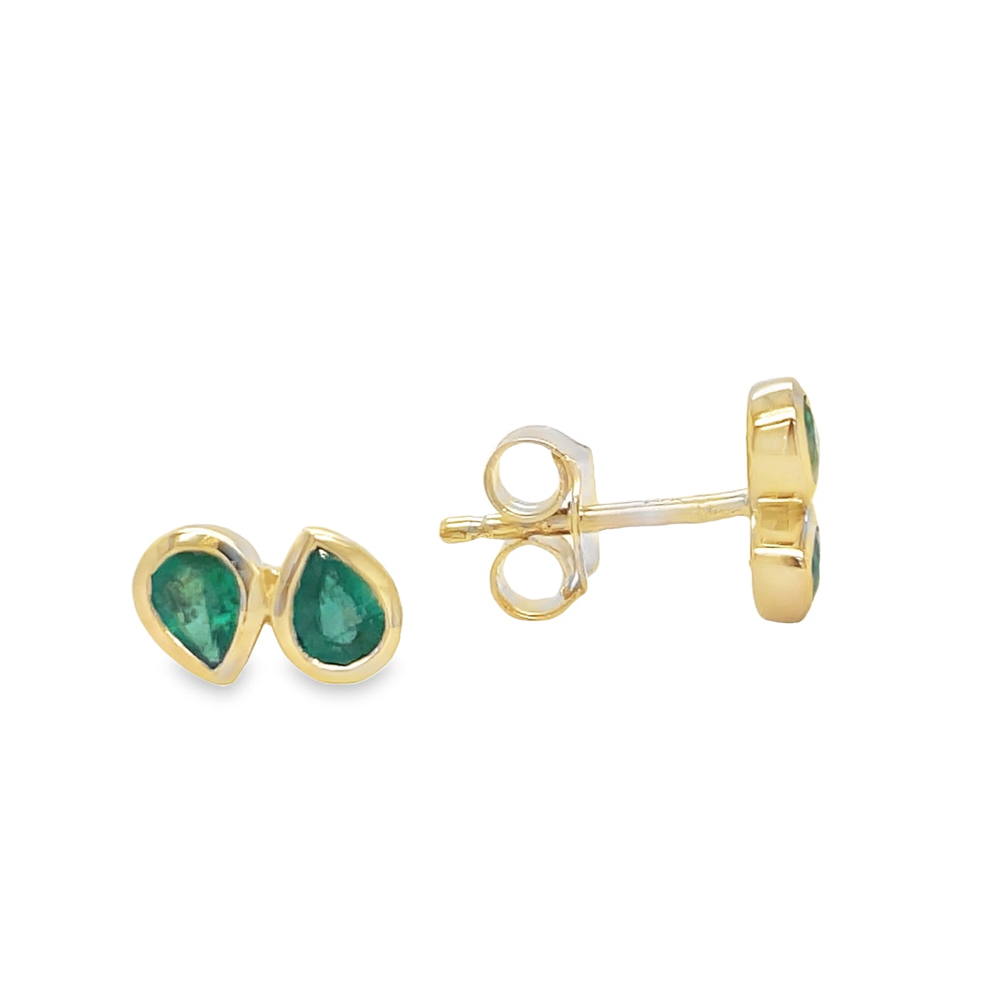 Dainty Double Emerald Stud Earrings Front and Side View
