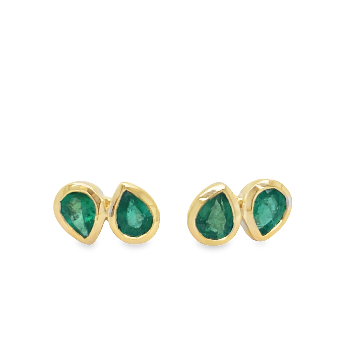 Dainty Double Emerald Stud Earrings Front view 
