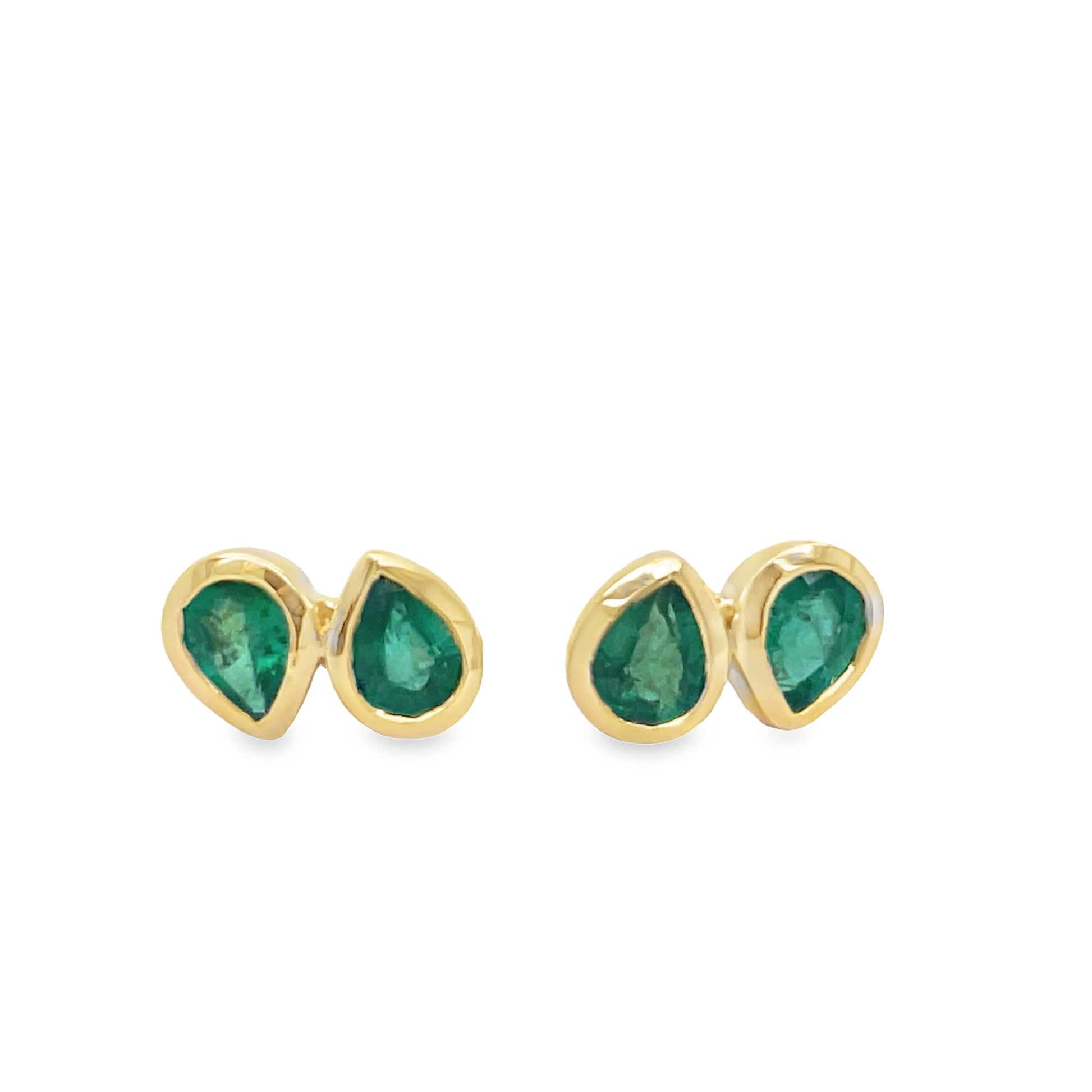 Dainty Double Emerald Stud Earrings Front view 