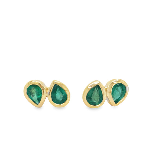 Dainty Double Emerald Stud Earrings Front view 