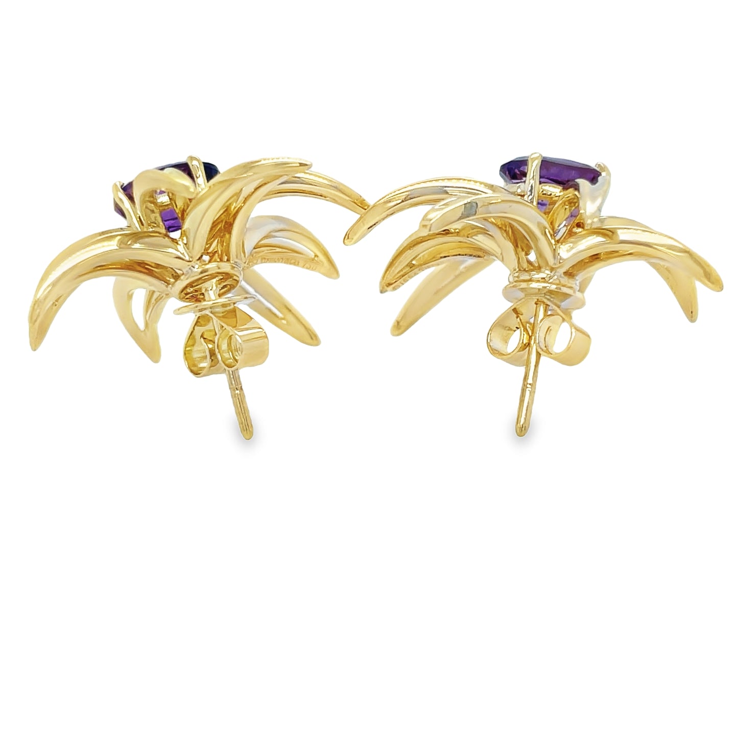 Front view of Estate Tiffany & Co Fireworks Earrings Amethyst 18K Yellow Earrings