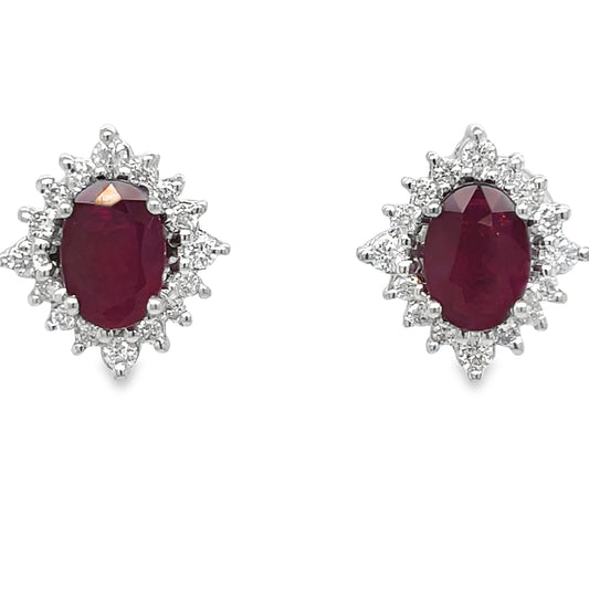 Ruby & Diamond Stud Earrings Front view 