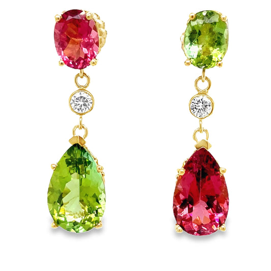 Handmade Tourmaline & Peridot Drop Earrings Front view 