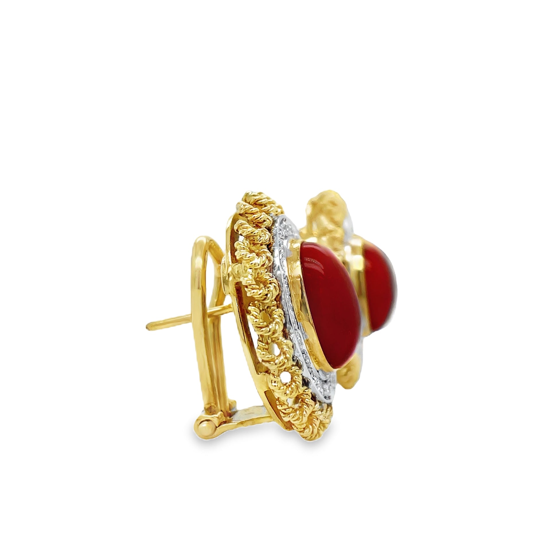 18K Italian Made Coral and Diamond Rope Earrings Profile View