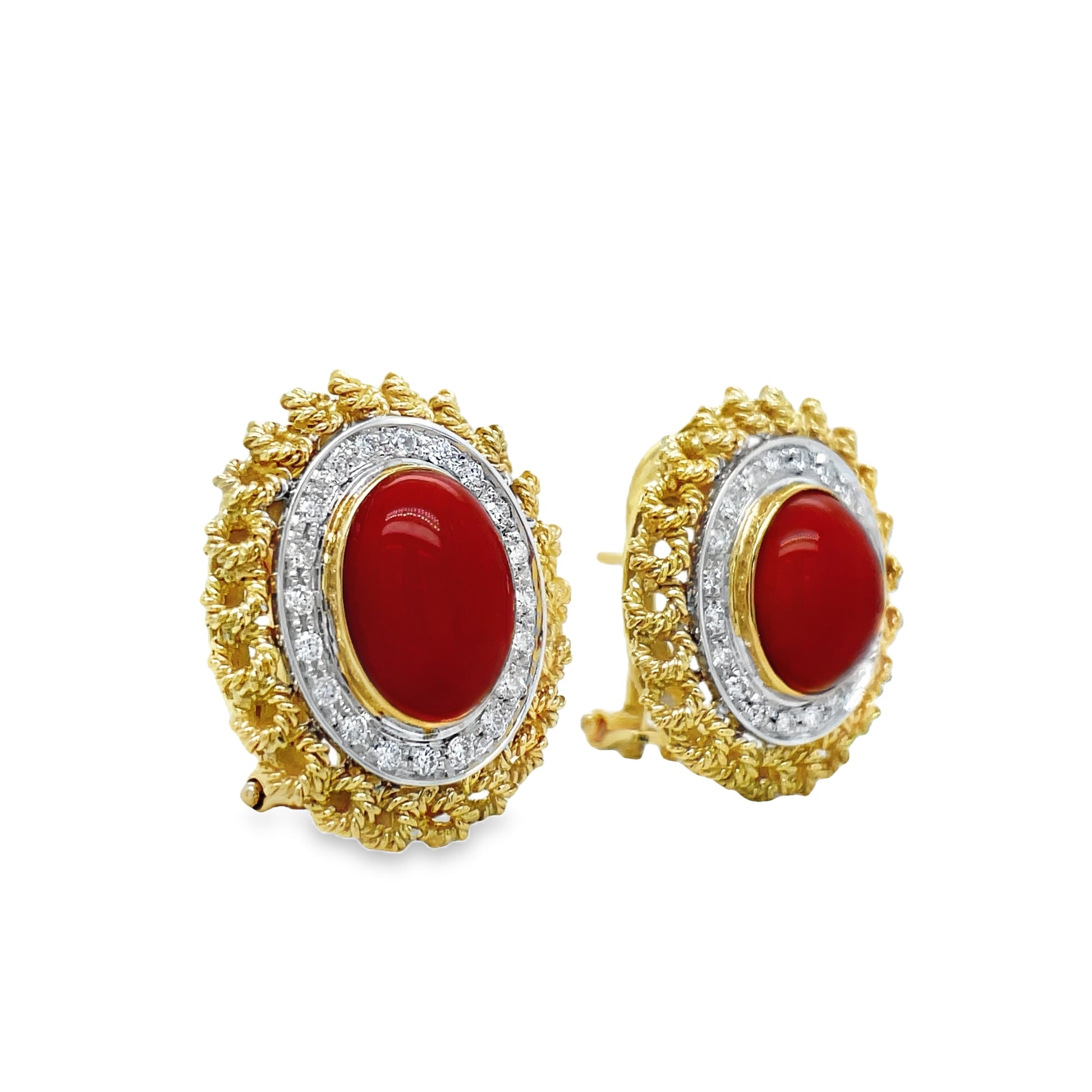18K Italian Made Coral and Diamond Rope Earrings Side view