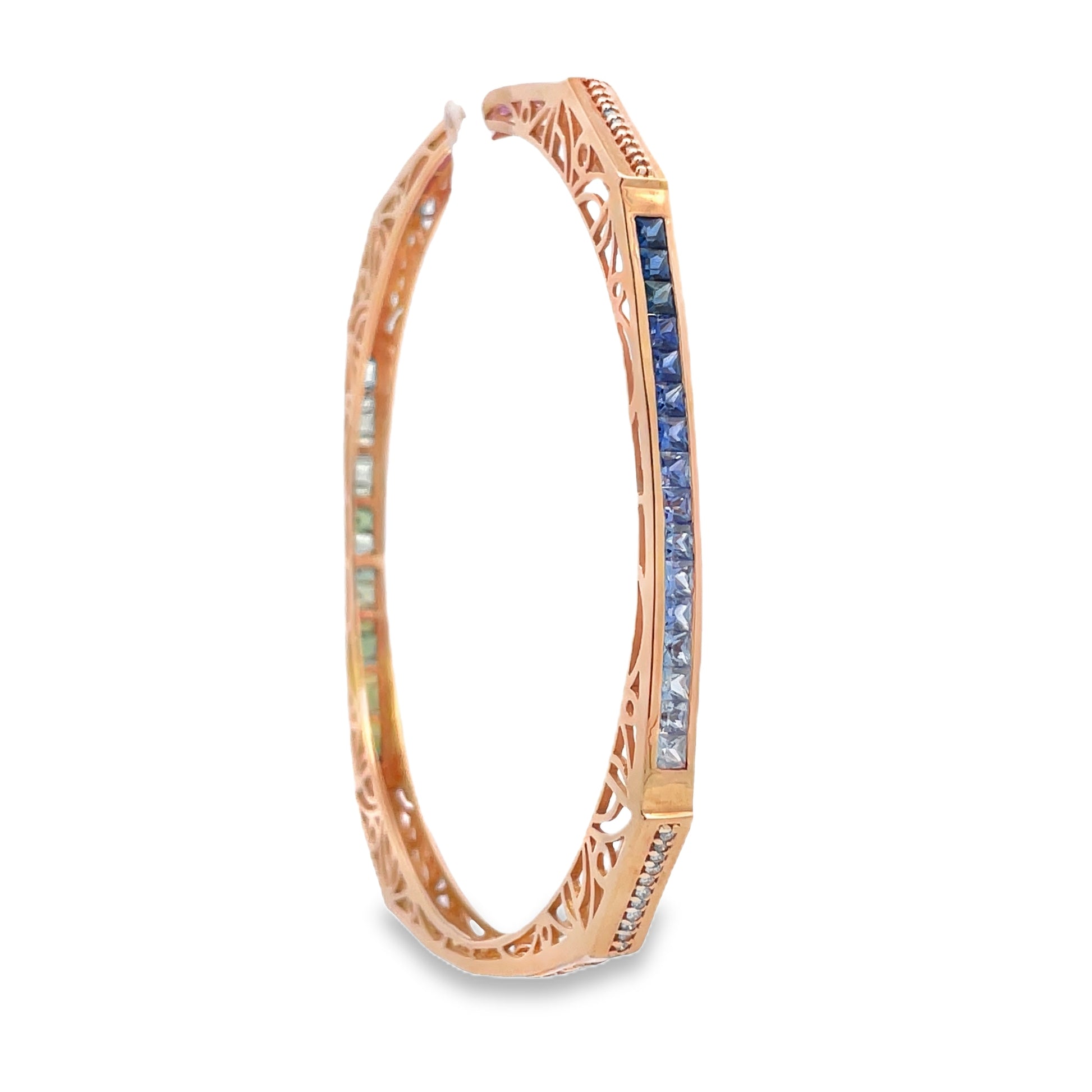 Side view of Estate Multicolor Sapphire Yellow Gold Bangle