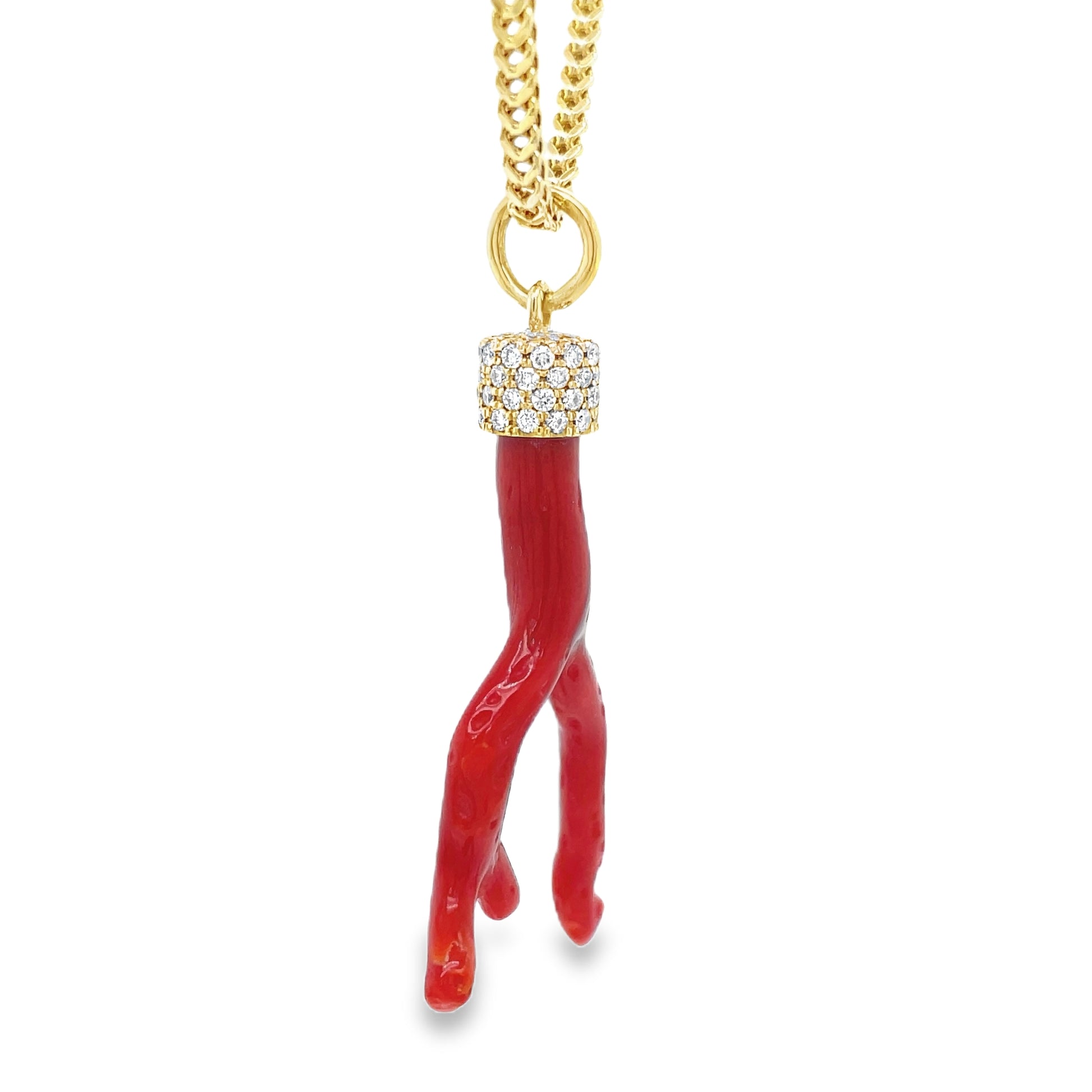 Red Coral Branch Diamond Cap Pendant Profile View