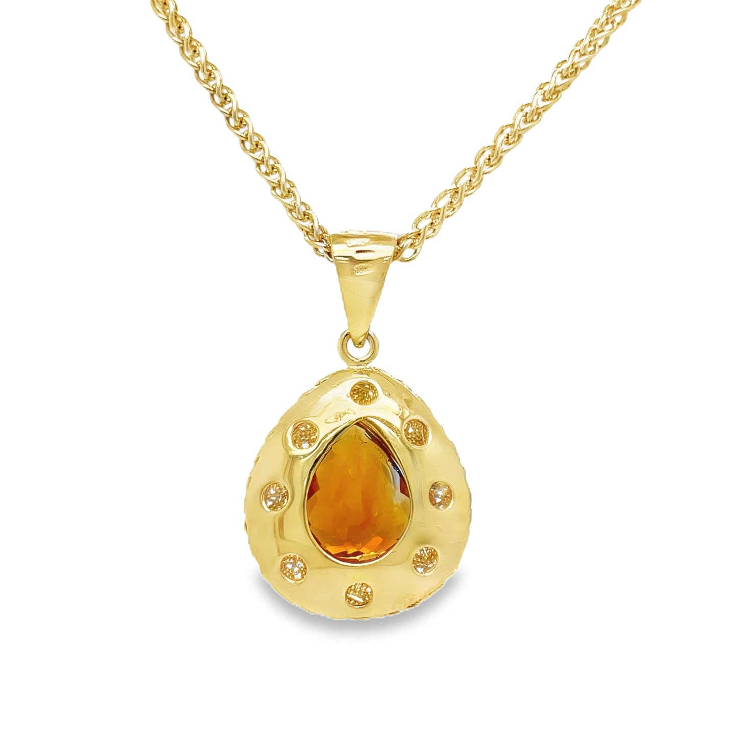 Italian Made Pear Shape Madeira Citrine Pendant Necklace Back View