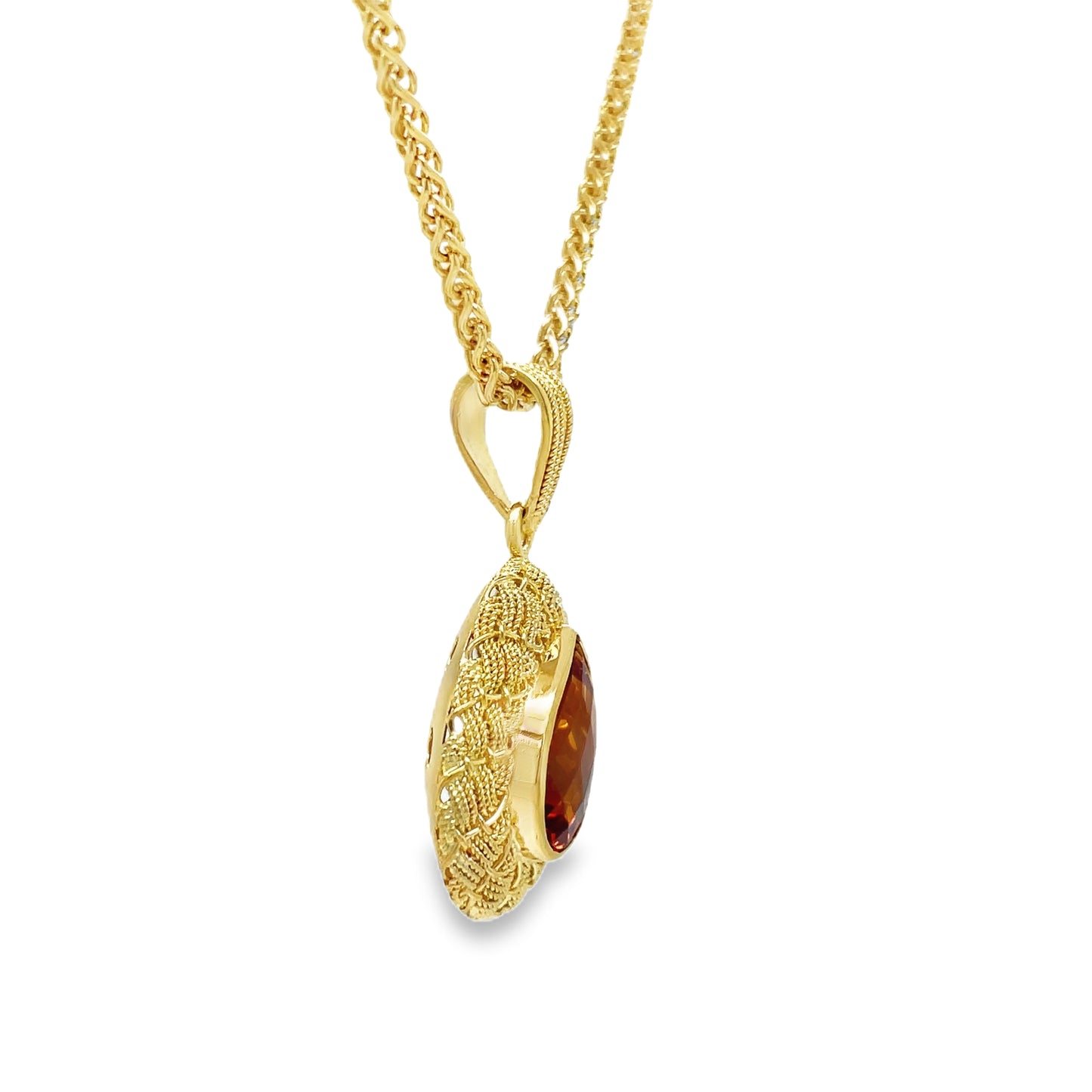 Italian Made Pear Shape Madeira Citrine Pendant Necklace Profile View