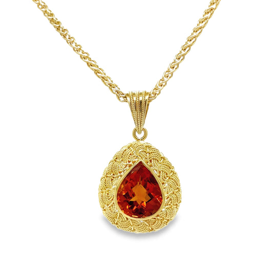 Italian Made Pear Shape Madeira Citrine Pendant Necklace Font View