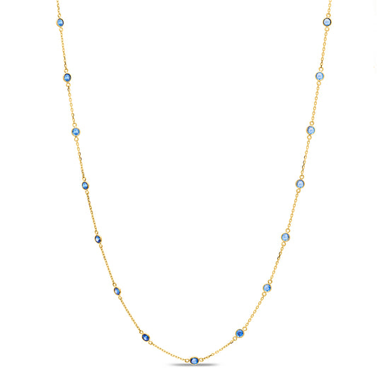 Round Shape Blue Sapphire By The Yard Necklace Front view