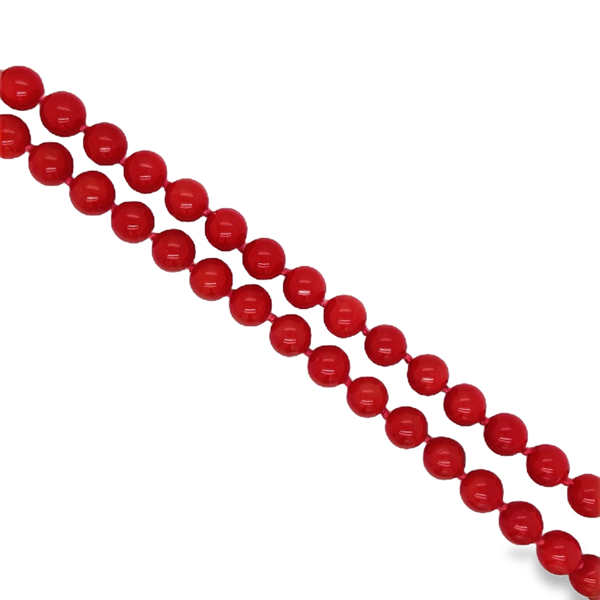 Italian Made Red Coral Bead Diamond Necklace Top view Close Up