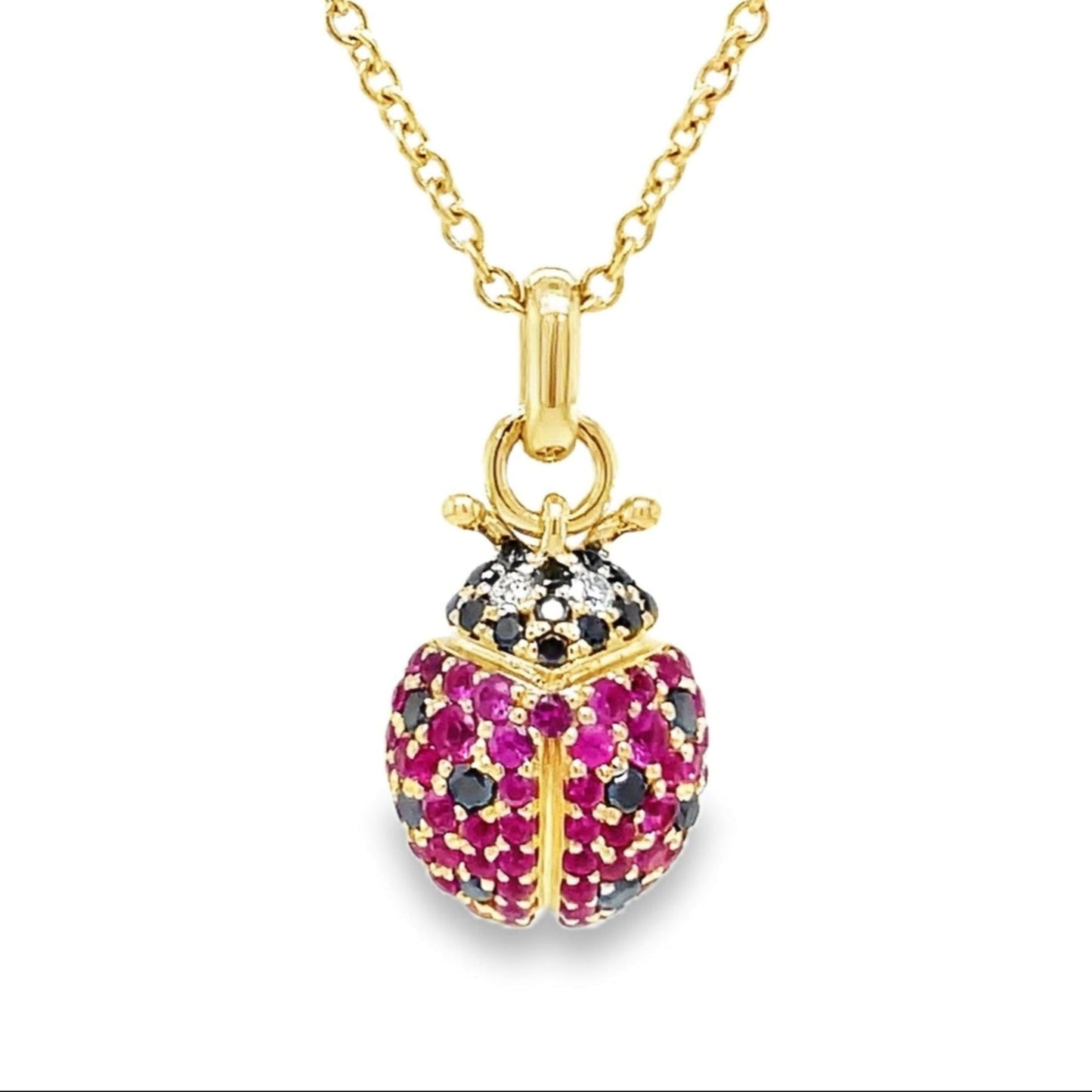 14k Diamond Lady Bug Necklace Front view 