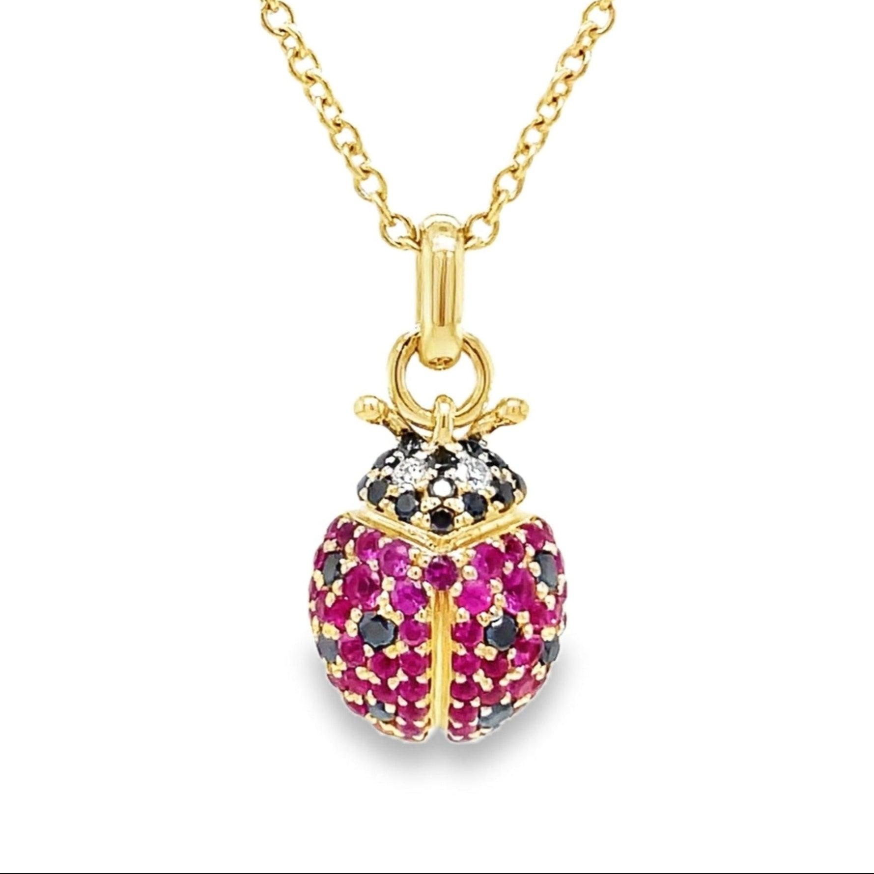 14k Diamond Lady Bug Necklace Front view 