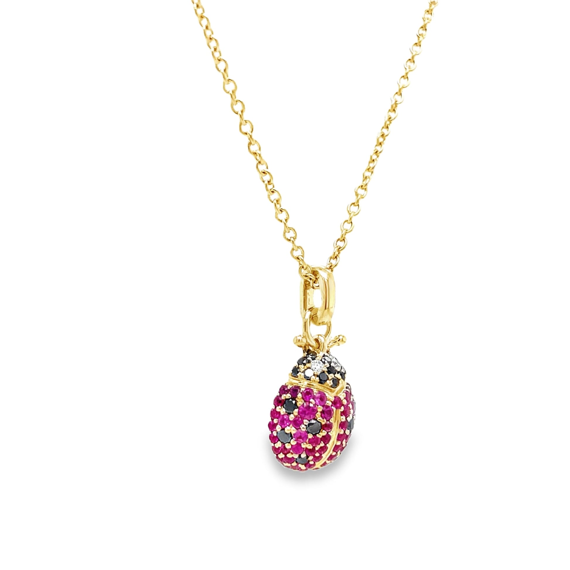 14k Diamond Lady Bug Necklace Side view 