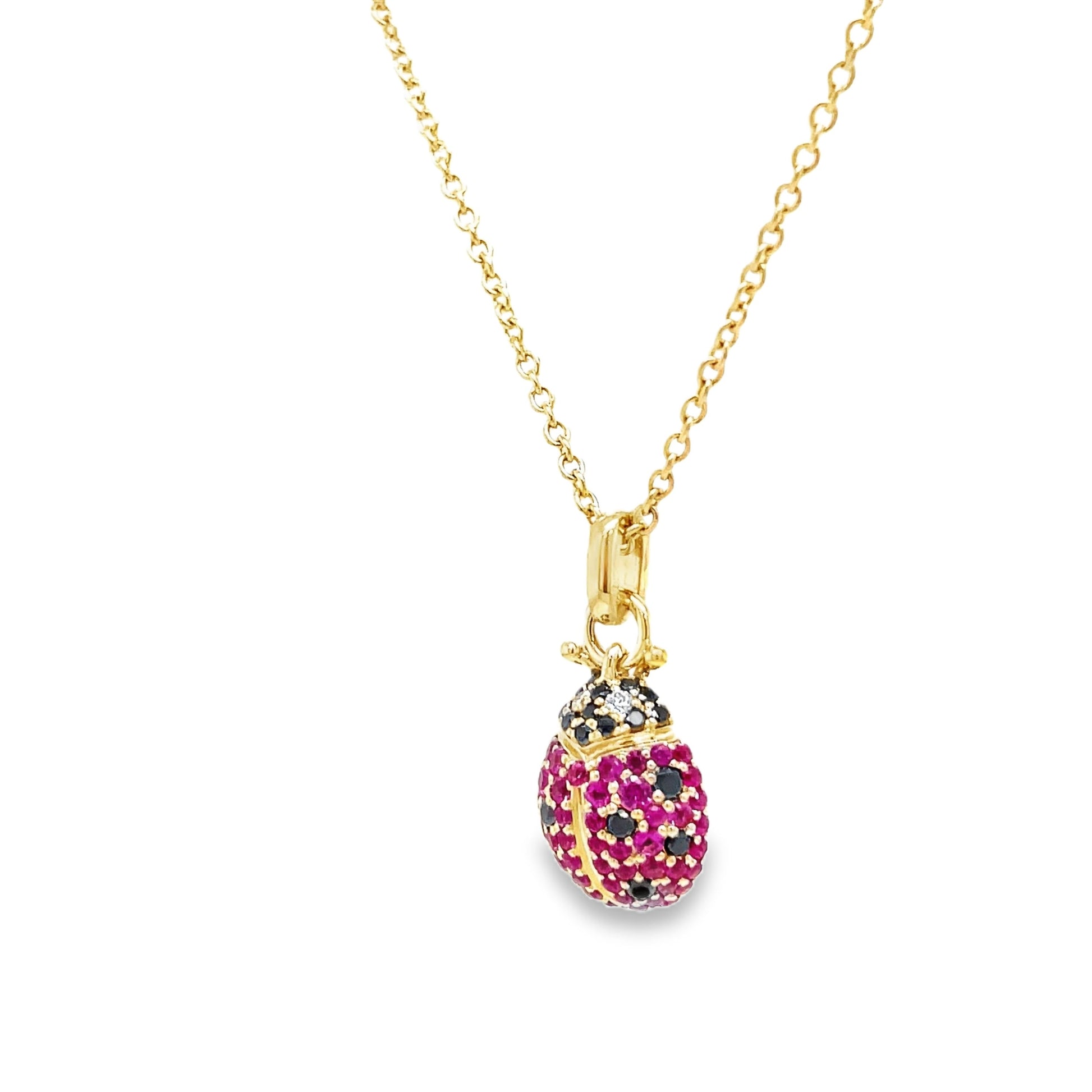 14k Diamond Lady Bug Necklace Side view 