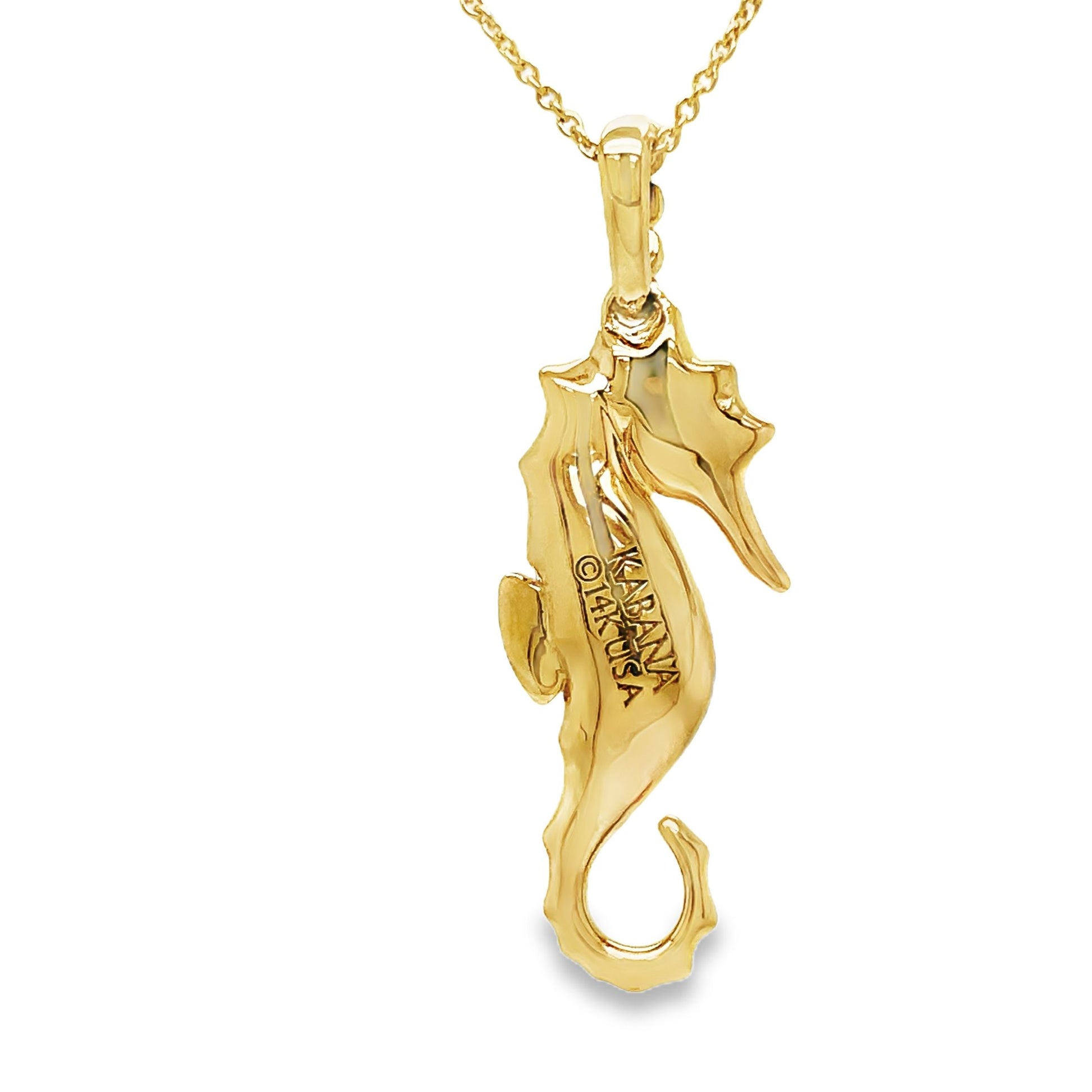 14k Diamond Red Spinel Seahorse Pendant Necklace Back View