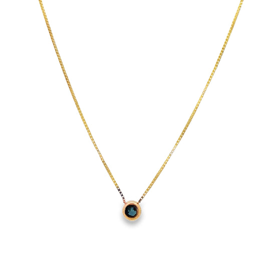Front view of 14k Yellow Gold Small Solitaire Sapphire Pendant Necklace 