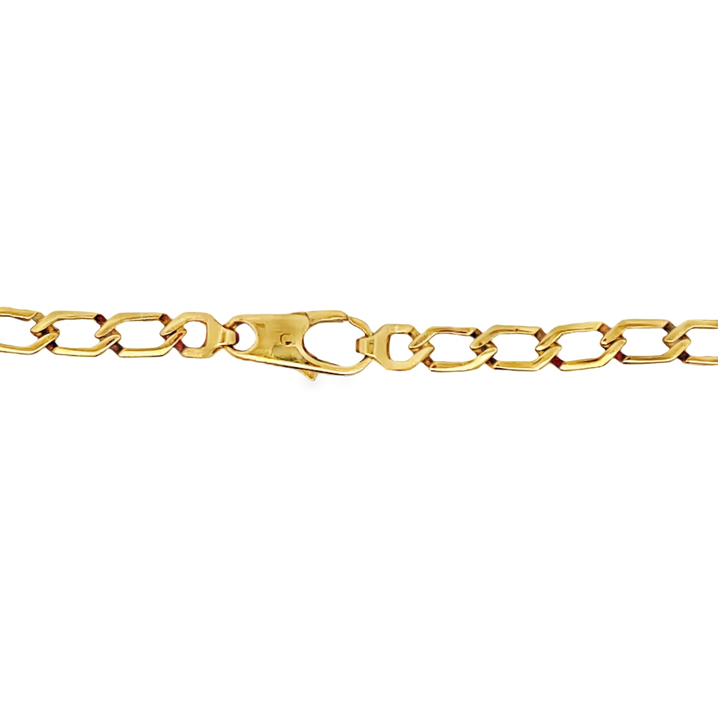 Top view of fastened Estate 18k Yellow Gold Pink Tourmaline and Diamond Fancy Link Necklace 