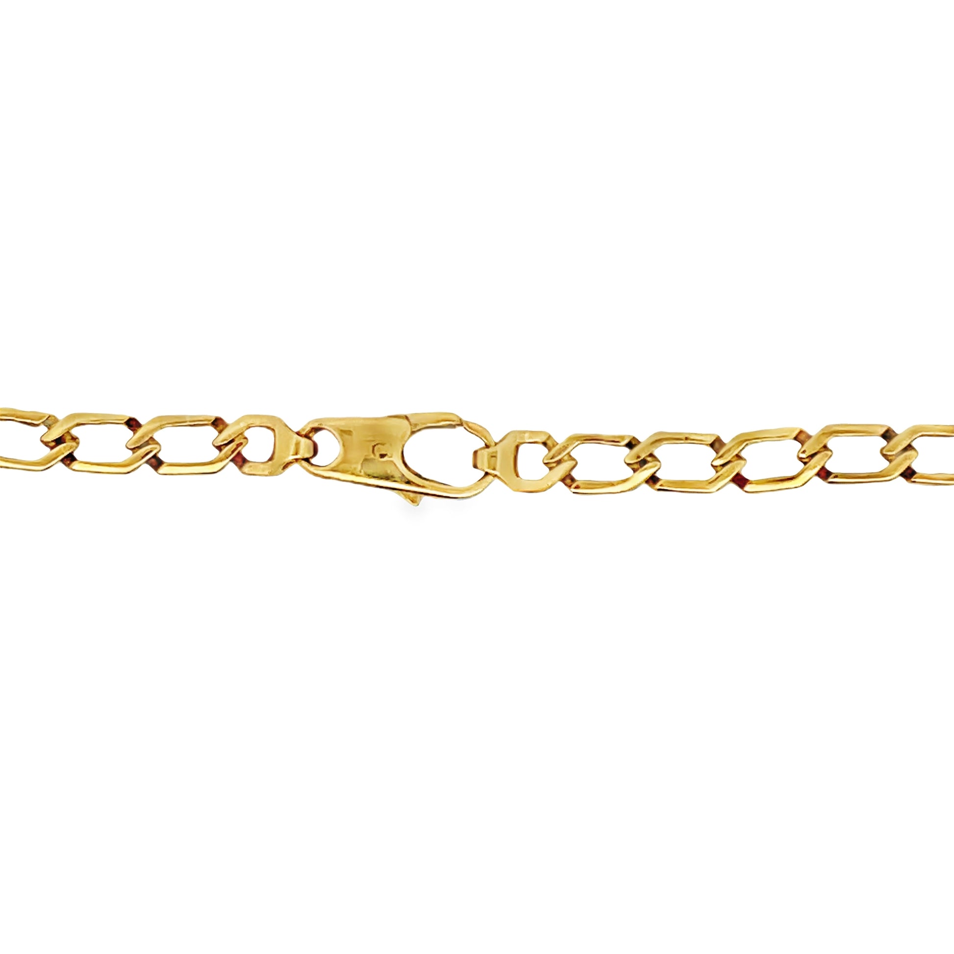 Top view of fastened Estate 18k Yellow Gold Pink Tourmaline and Diamond Fancy Link Necklace 