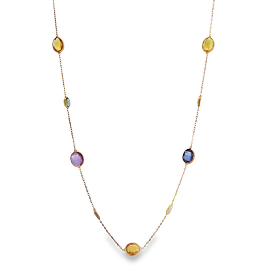 Front view of 18k Yellow Gold Cabochon Multi-Color Cabochon Sapphire Necklace