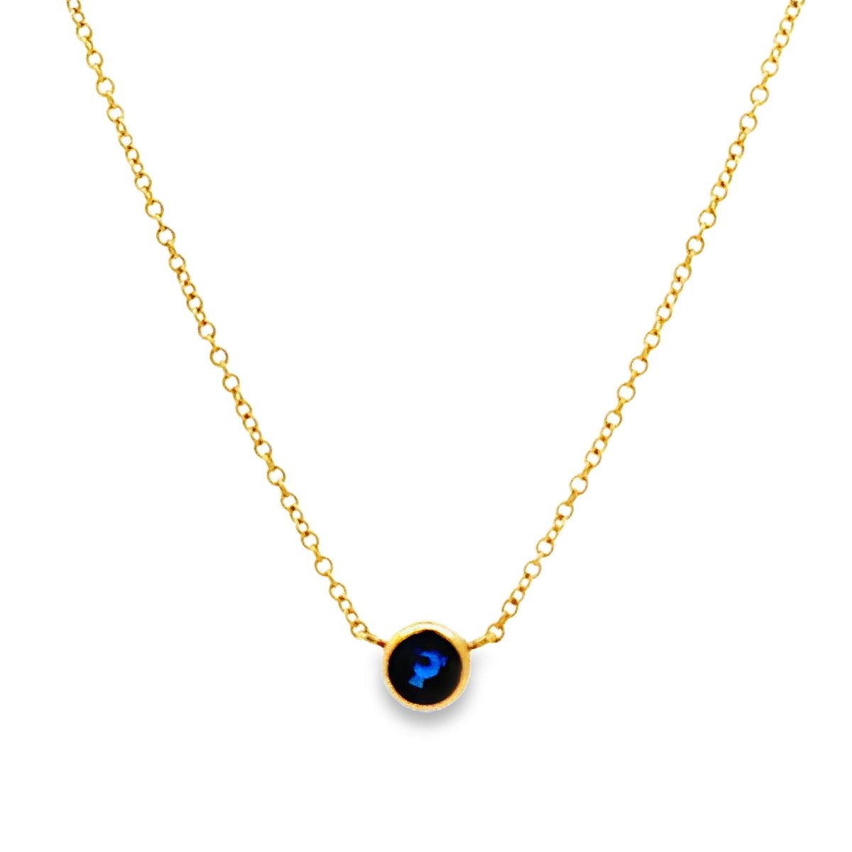 Front view of 14k Yellow Gold Small Solitaire Sapphire Pendant Necklace
