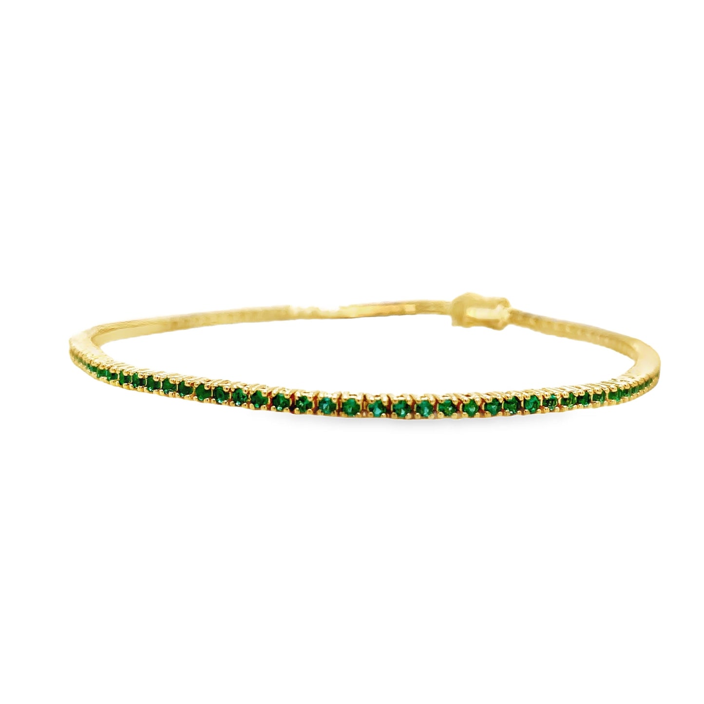 18k Italian Made Emerald Line Tennis Yellow Gold Bracelet 1.00 cts Top view clasp fastened