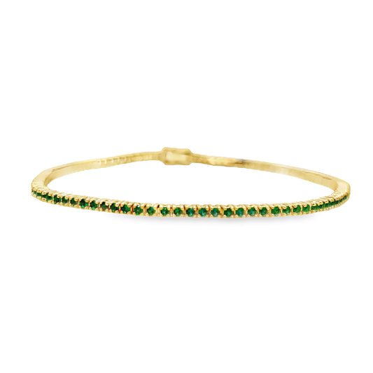 18k Italian Made Emerald Line Tennis Yellow Gold Bracelet 1.00 cts Top view clasp fastened