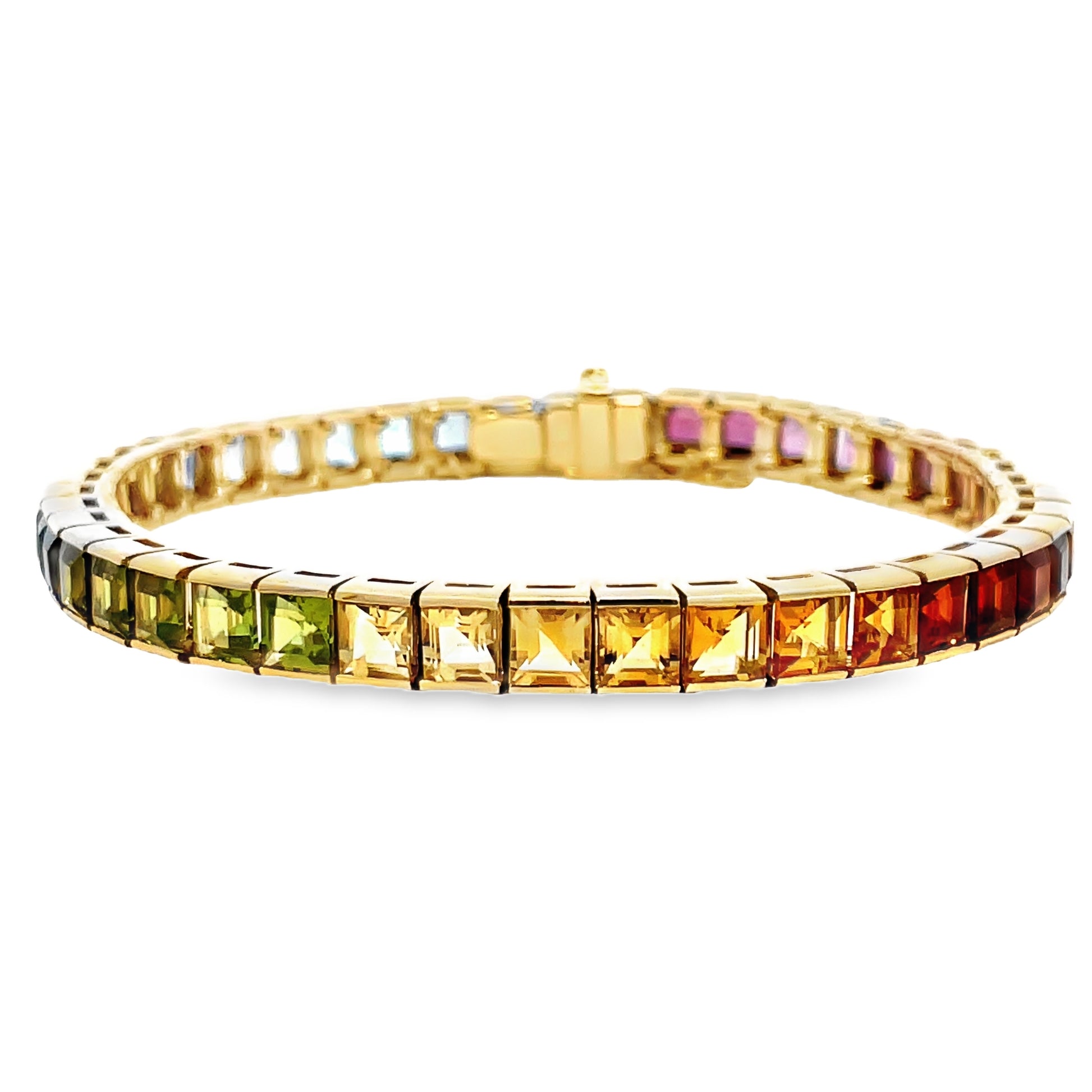 Front view of 14k Multicolor Semi-Precious Gem Bracelet Channel Set