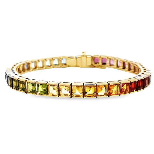 Front view of 14k Multicolor Semi-Precious Gem Bracelet Channel Set