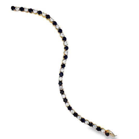 18k Yellow Gold Sapphire & Diamond Line Bracelet 7.04 cts