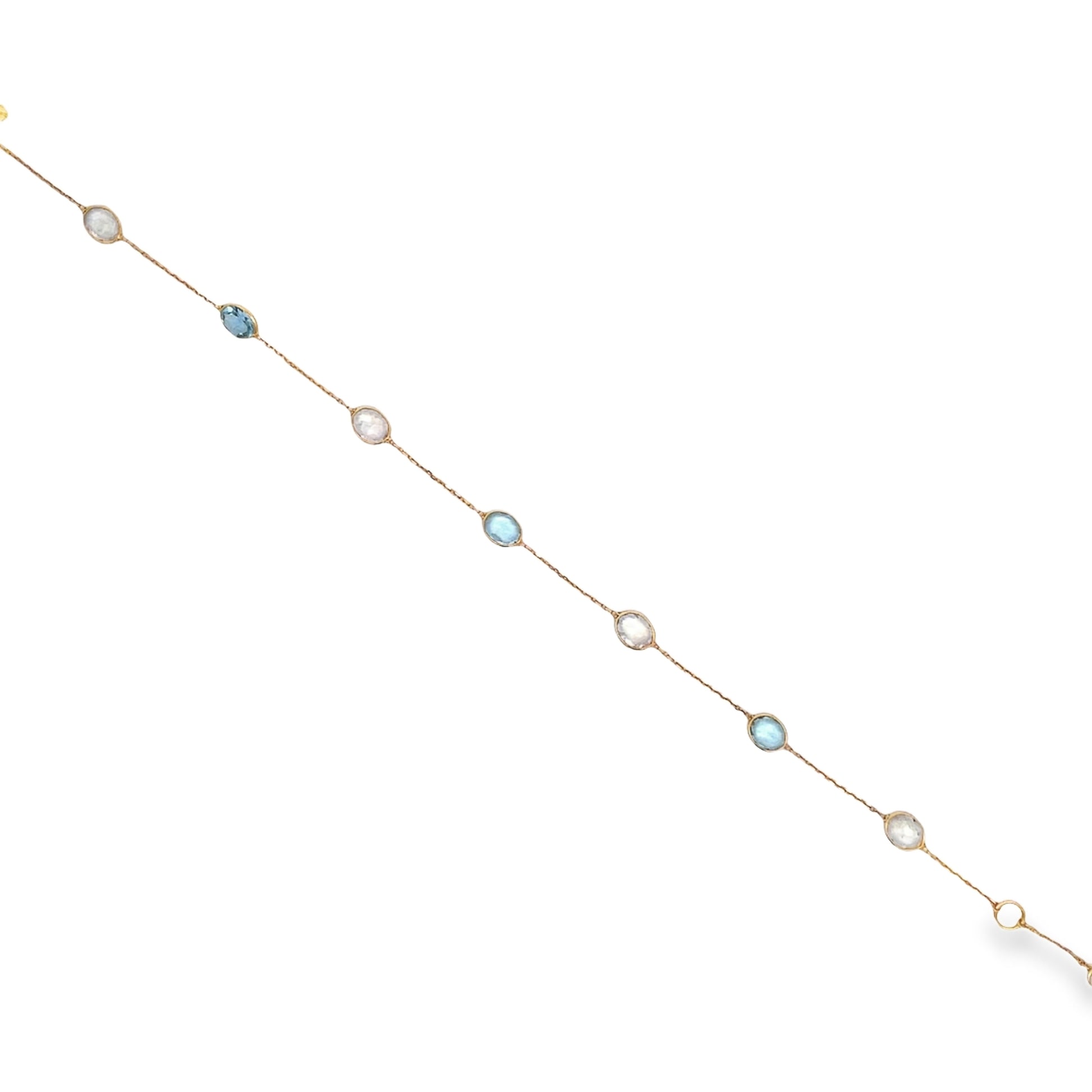 Top view of 18k Yellow Gold Cabochon Aquamarine & Moonstone Bracelet 