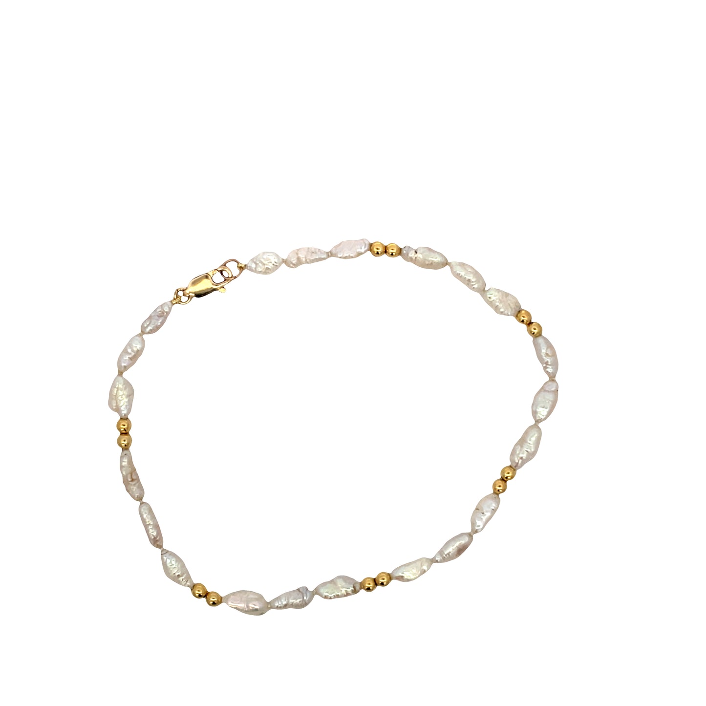 Top View Of Pearl Gold Bead Anklet