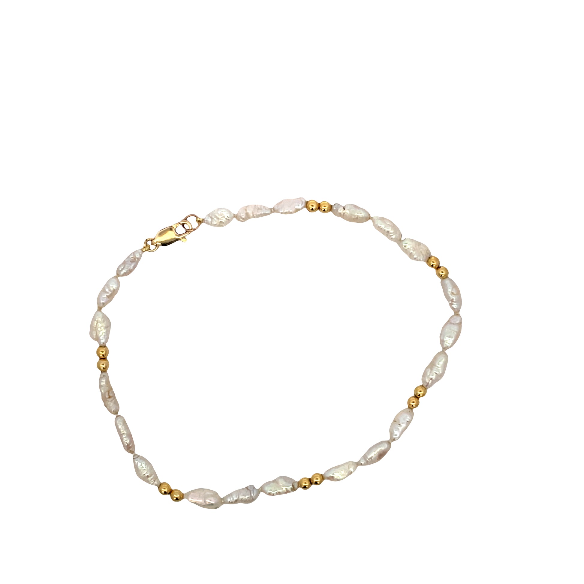 Top View Of Pearl Gold Bead Anklet