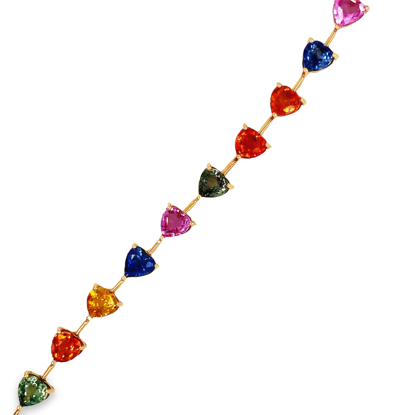 18k Multicolor Heart Shape Sapphire Bracelet Top view